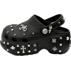 Black Goth Platform Crocs with Spikes and Chains Jibbitz