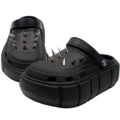 Black Goth Platform Crocs with Spikes and Chains Jibbitz