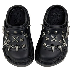 Black Goth Platform Crocs with Spikes and Chains Jibbitz