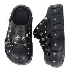 Black Goth Platform Crocs with Spikes and Chains Jibbitz