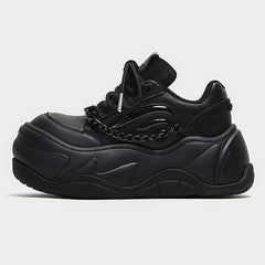 Chunky Sole Black Y2K Sneakers With Leg Covers