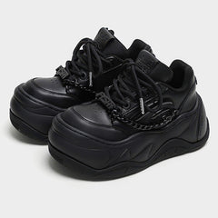 Chunky Sole Black Y2K Sneakers With Leg Covers