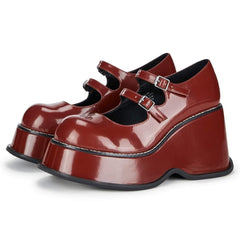 Glossy Burgundy Red Platform Mary Jane Shoes