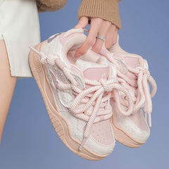 Pink Pastel Sakura Kawaii Sneakers Thick Sole Q-And