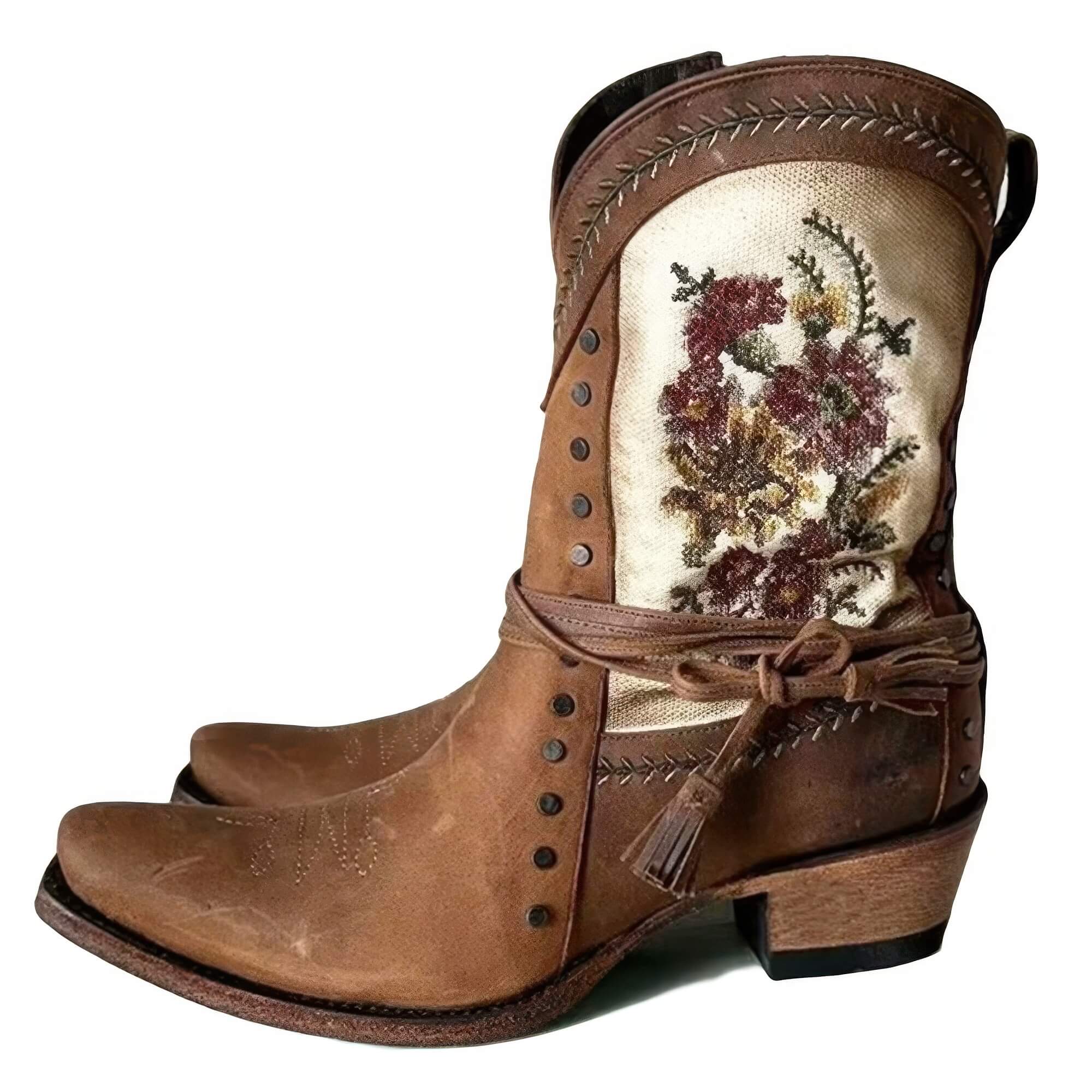 Western Bohemian Embroidered Flowers Cowgirl Boots